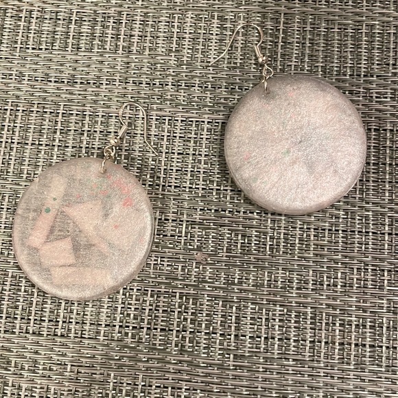 XMAS Handmade Festive Large Holiday Earrings White Circle - Picture 7 of 10